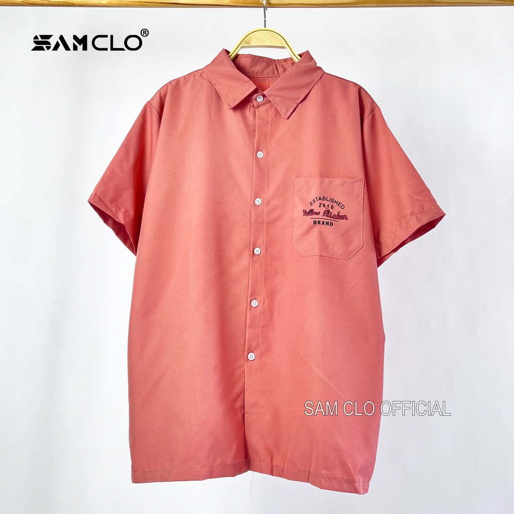 Áo sơ mi nữ tay lỡ SAM CLO cổ bẻ tay ngắn có túi freesize form rộng HÌNH YELLOW FLICKER BRAND