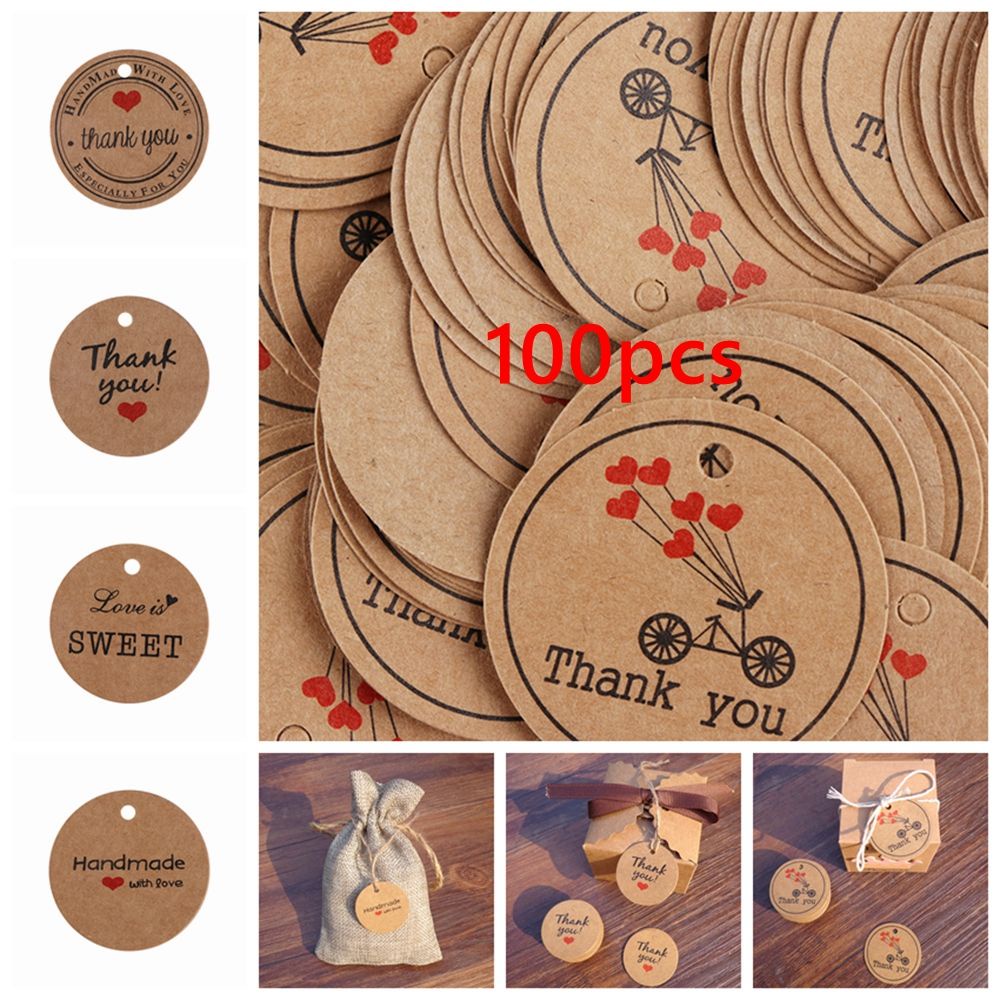 Set 100 Thẻ Giấy Hình Trái Tim Màu Đỏ Dùng Để Trang Trí Quà Tặng