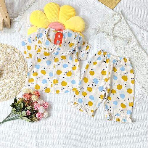 Bộ Đồ Ngủ Pijama Cổ Bèo Cộc Lửng Lụa Mango Tay Bồng Dành Cho Bé Gái Từ 11-32Kg - BPN40 - Babi mama