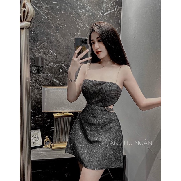 Váy 2s nhũ cut eo viền xích