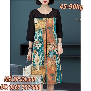 3XL 4XL Đầm voan suông qua gối trung niên tay lỡ u50 DL008