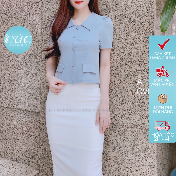 Áo sơ mi nữ CÚC FASHION somi tay ngắn cao cấp vải lụa đẹp kiểu công sở trắng nhiều màu áo cộc cổ dập quạt 2 lớp A1159