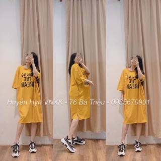Váy suông in chữ ngực LIVING form rộng dáng dài vanmiushop