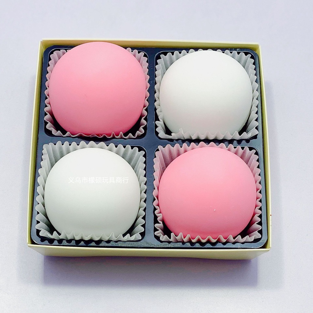 Squishy Mochi Hộp 4 bánh bao trắng hồng siêu đàn hồi mềm mịn dễ thương xả stress giải tỏa căng thẳng