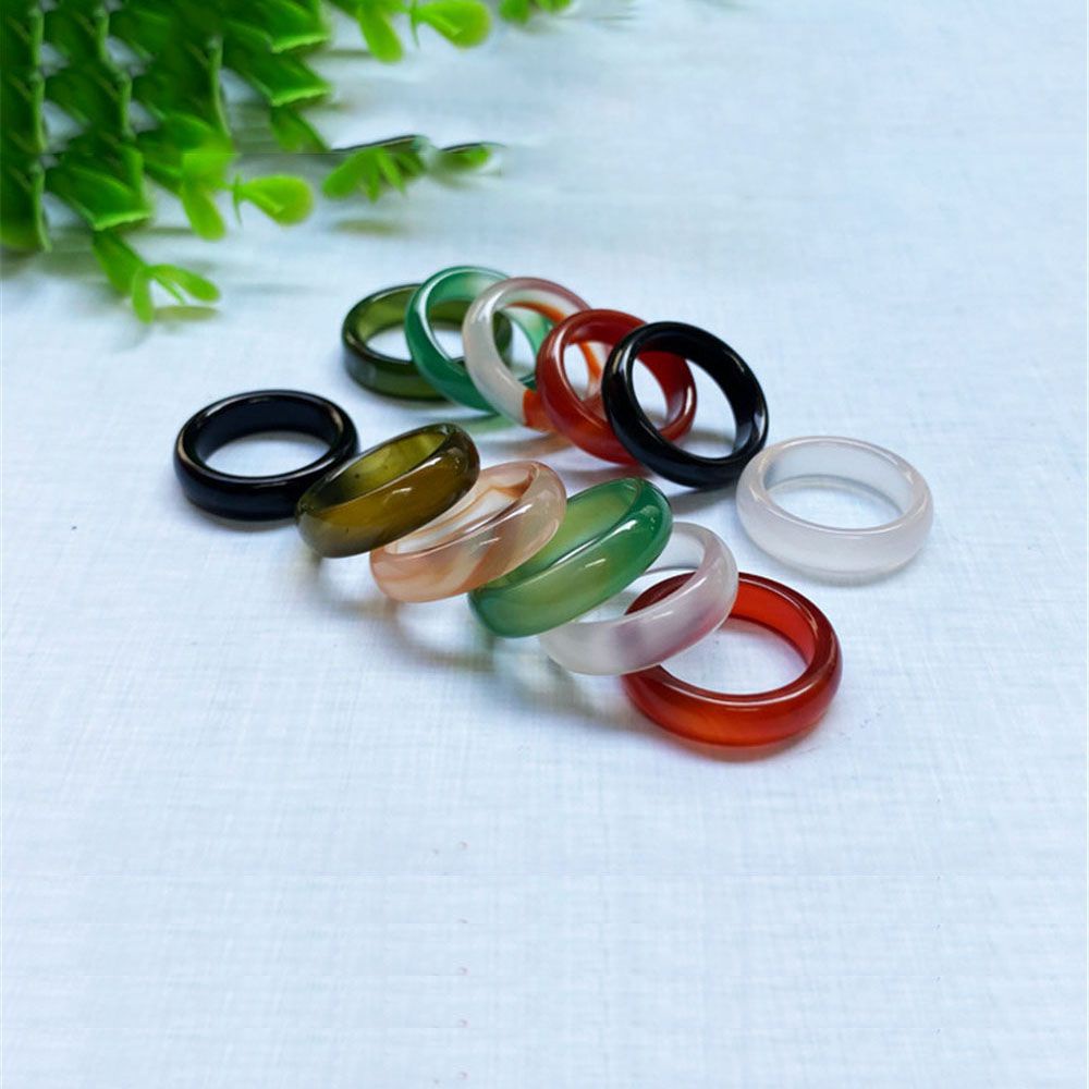 [Ready Stock] Nhẫn mã não màu xanh lá/ đen nhiều màu sắc thời trang unisex