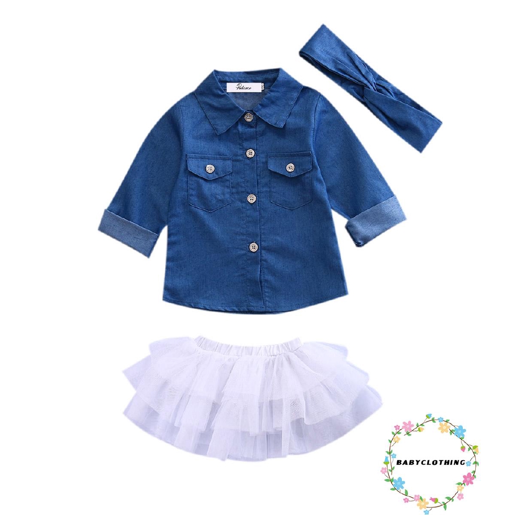 Set áo sơ mi denim + chân váy tutu xòe dễ thương cho bé gái