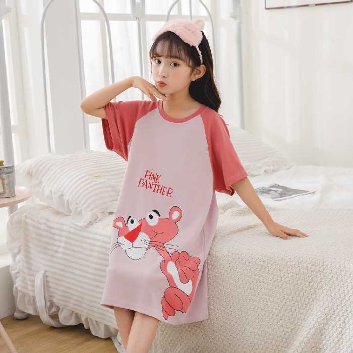 Đầm Ngủ Cotton Tay Ngắn In Họa Tiết Hoạt Hình Dễ Thương Cho Bé Gái