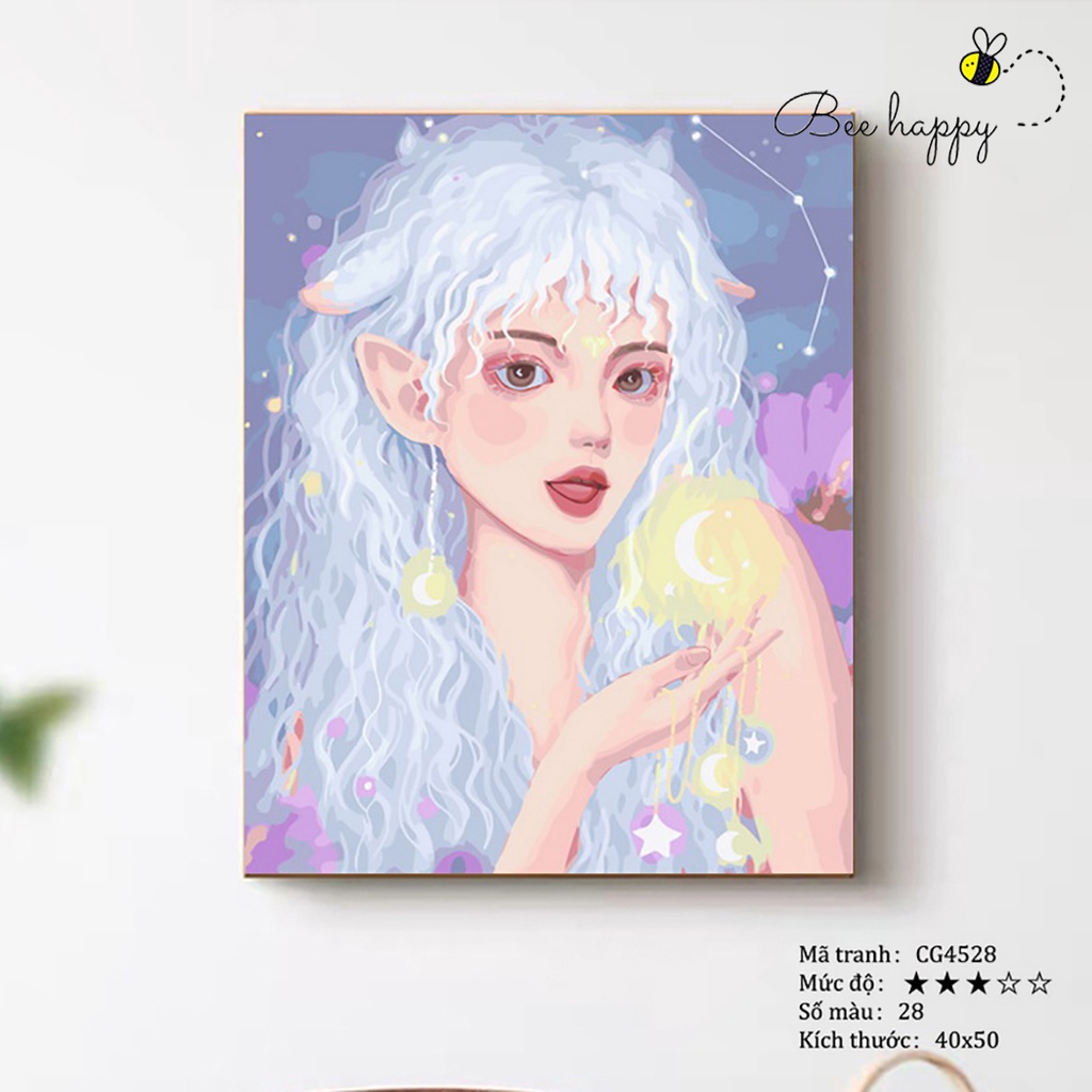 Tranh tô màu theo số Nàng thơ BEE HAPPY cao cấp màu 5ml, 2 bộ cọ có sẵn mã CG4528