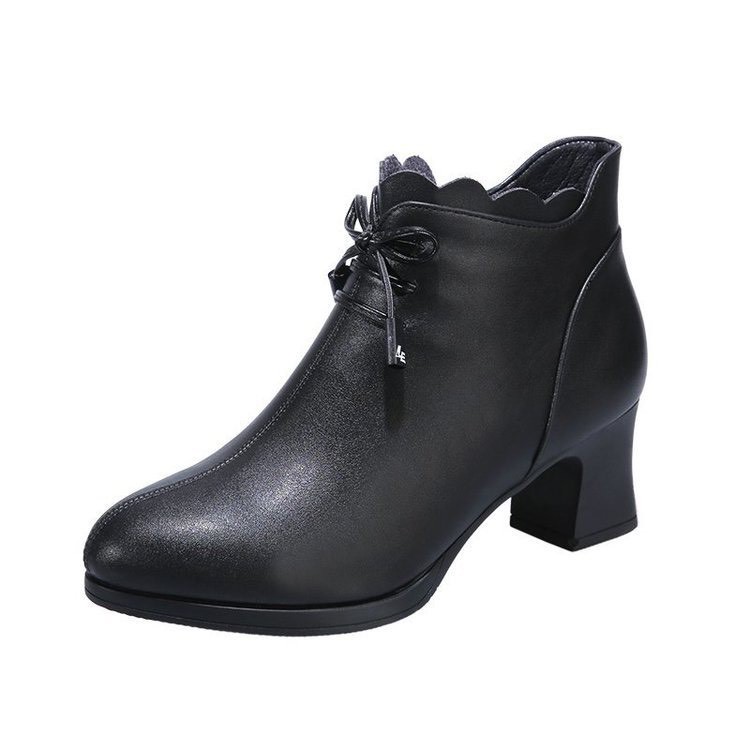 Bốt nữ cổ ngắn lót lông đính nơ gót thô 6cm C06 có video | BigBuy360 - bigbuy360.vn