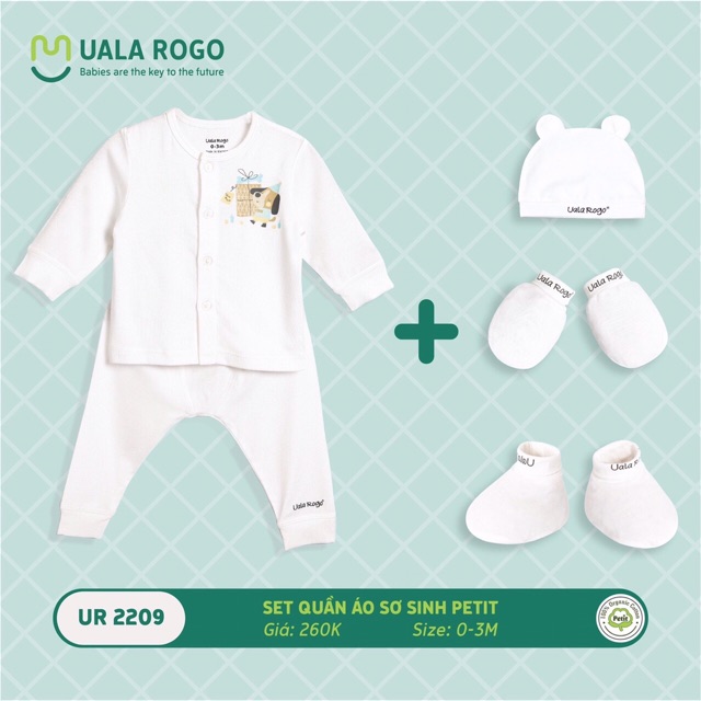 Set sơ sinh Ualarogo gồm quần áo nón bao tay chân cùng tông
