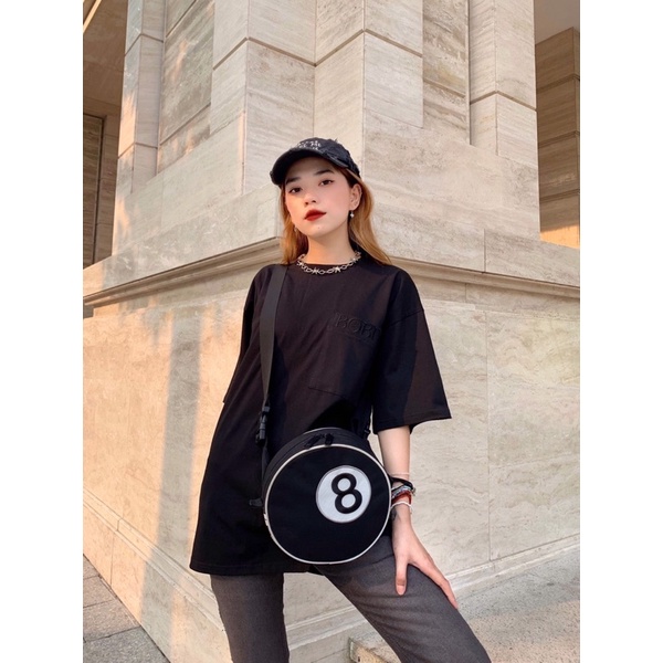 Áo thun BOBUI, áo thun thêu logo basic BOBUI full tag túi - màu đen