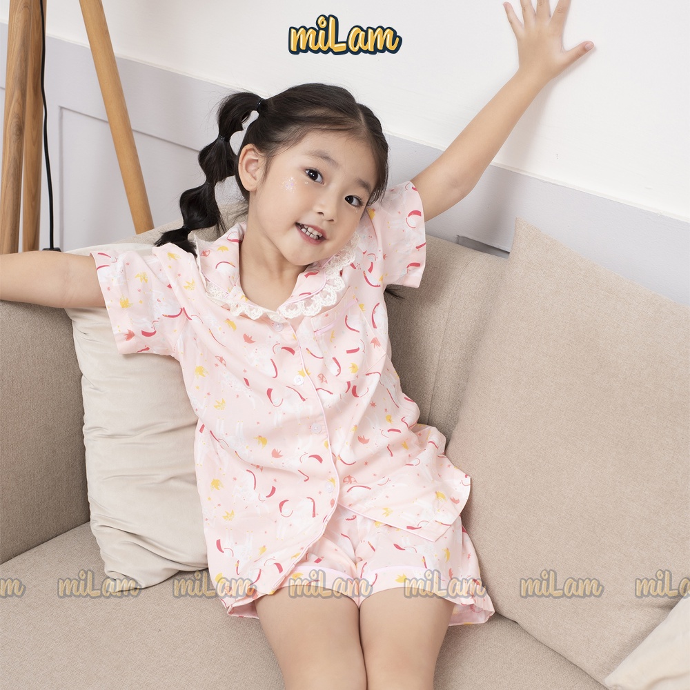 Bộ quần áo pyjama cộc tay bé gái MILAM hình unicorn xinh xắn mặc nhà thoáng mát cho bé