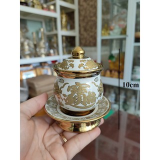 Chung nước 3D trắng rồng vàng, hủ gạo muối
