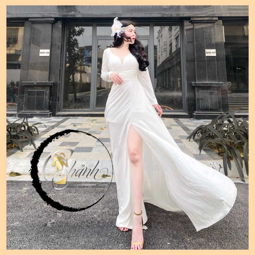 Đầm Maxi Tay Dài , Xẻ Đùi Có 4 Màu Đi Biển, Đi Du Lịch - Chảnh Maxi