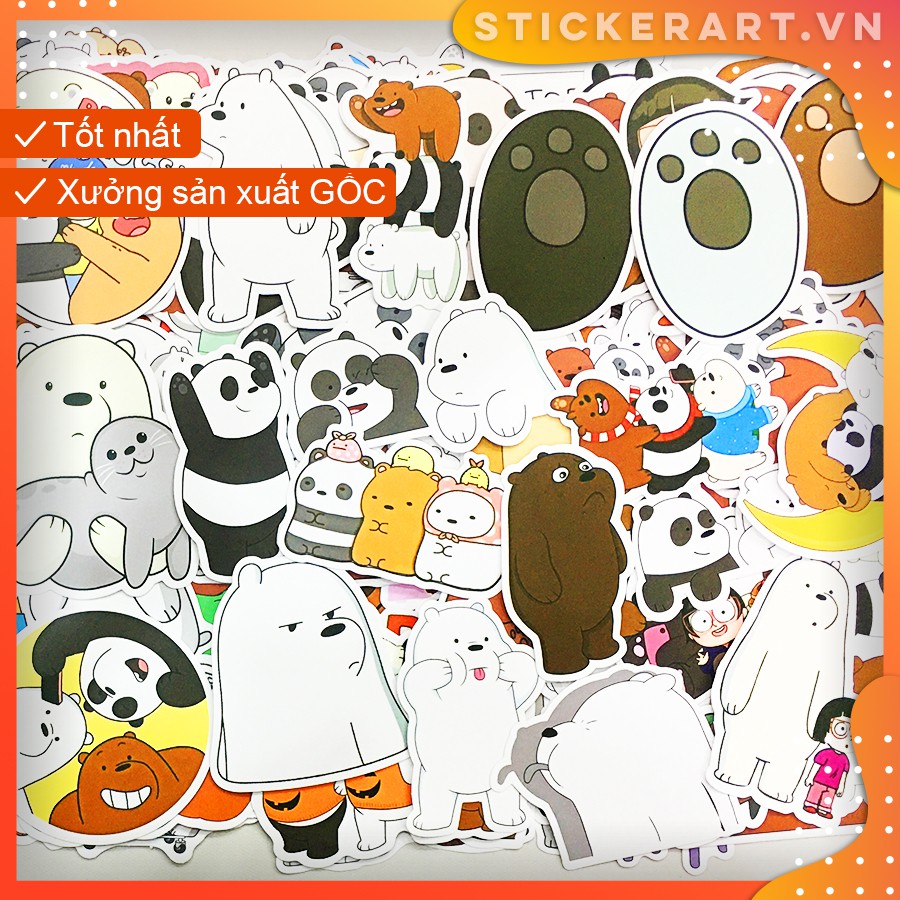 [WE BARE BEARS] 107 Sticker chống nước/dán xe laptop mũ bảo hiểm vali...