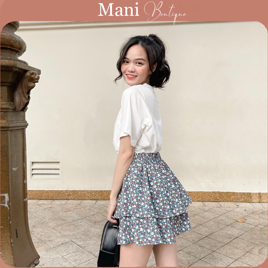 Chân váy hoa nhí vintage 2 tầng ngắn có lót trong dáng xòe phong cách Hàn Quốc nhiều màu vải voan mỏng cực xinh