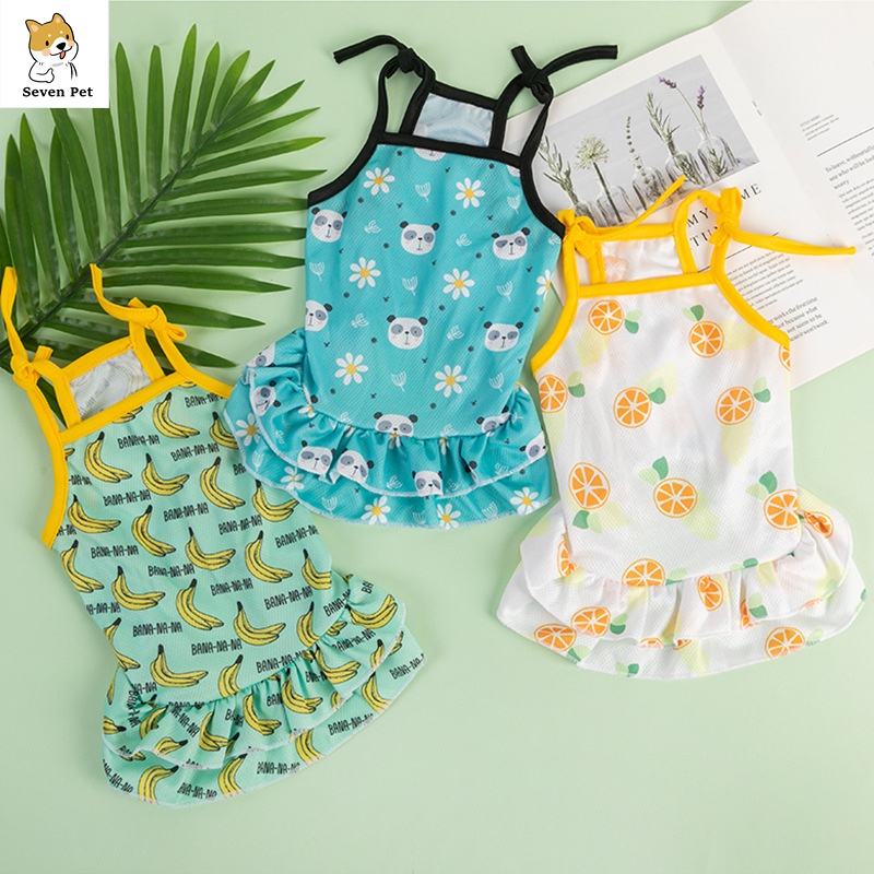 Đầm Hai Dây In Họa Tiết Dễ Thương Thời Trang Cho Cún Cưng Shih Tzu