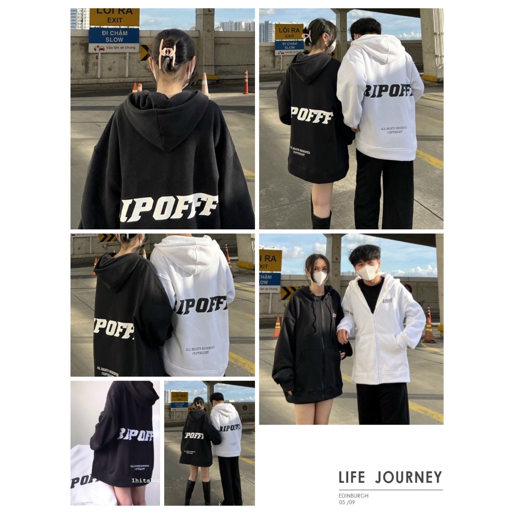 Áo khoác Hoodie khóa kéo Cặp Đôi Nam Nữ chất Nỉ logo in RIP0FF cực ngầu TPLDkhoac85