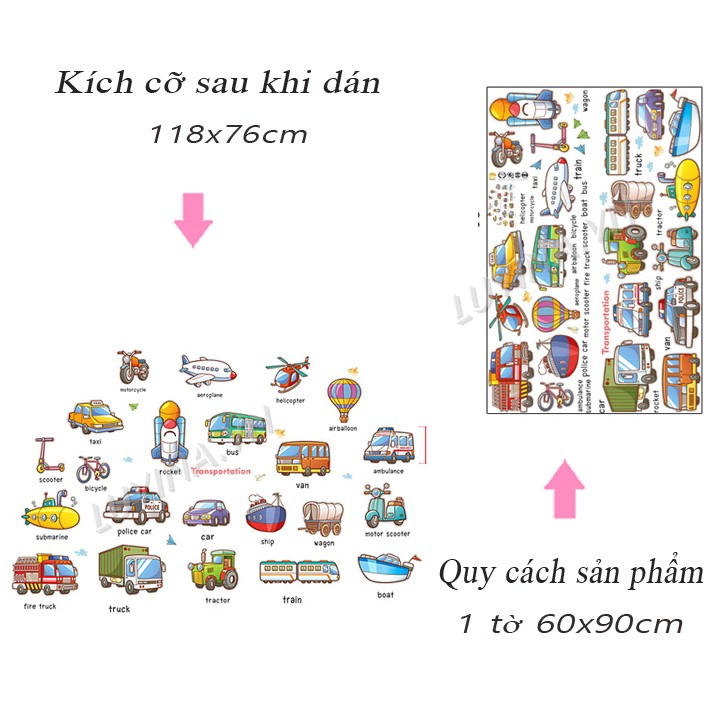 [RẺ VÔ ĐỊCH]-[ĐƠN 200K CÓ QUÀ TẶNG]-Decal trang trí lớp mầm non,phòng ngủ cho bé-Ô tô HM -[GIAO TRONG NGÀY]