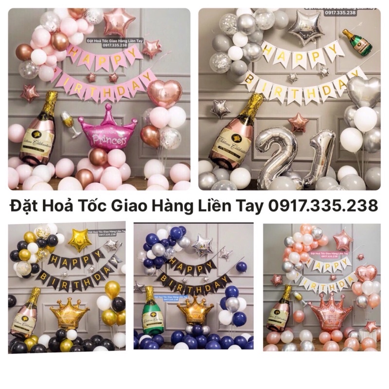 Bóng HPBD Phối 40 Bóng Chai Ly Đủ Mẫu Chuẩn Y Hình(Tặng 1bơm 1keo)