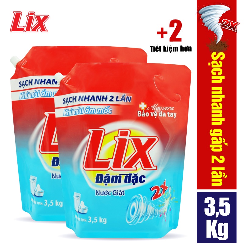 Combo 2 Túi nước giặt Lix Đậm Đặc Hương Hoa 3.5Kg / túi - Tẩy Sạch Cực Mạnh Vết Bẩn - 2C-NG350