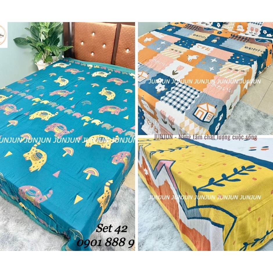 (2)TH Set Chăn Ga Gối vải Xô Organic cotton sợi tre