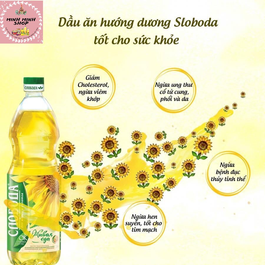 DẦU ĂN HƯỚNG DƯƠNG HỮU CƠ NGA 1L, DẦU ĂN HƯỚNG DƯƠNG ORGANIC SLOBODA, DẦU ĂN HƯỚNG DƯƠNG NGA date T1