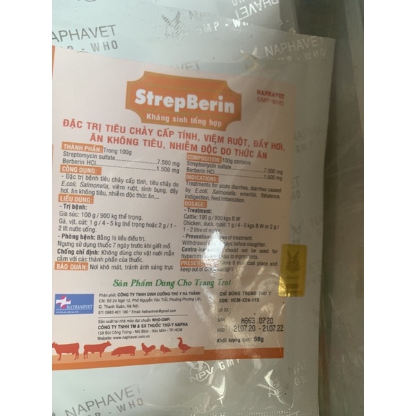 100g STREP BERIN - tiêu chảy, đầy hơi trên gà, vịt, ngan, cút, gia súc