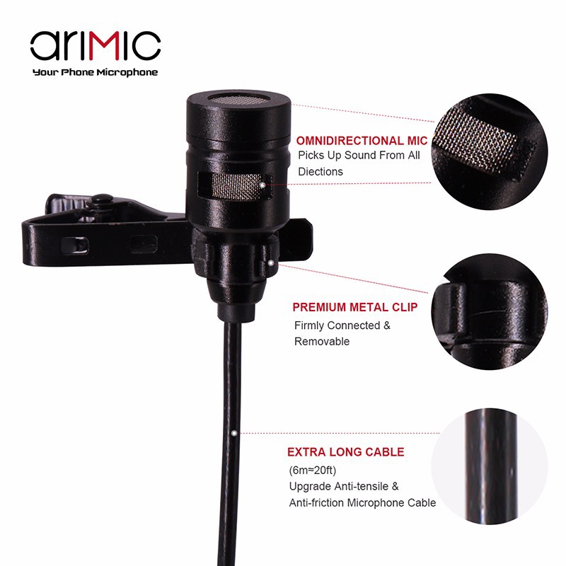 Micro cài áo 2 đầu mic cho điện thoại và máy ảnh AriMic Clip-on Dual Lavalier