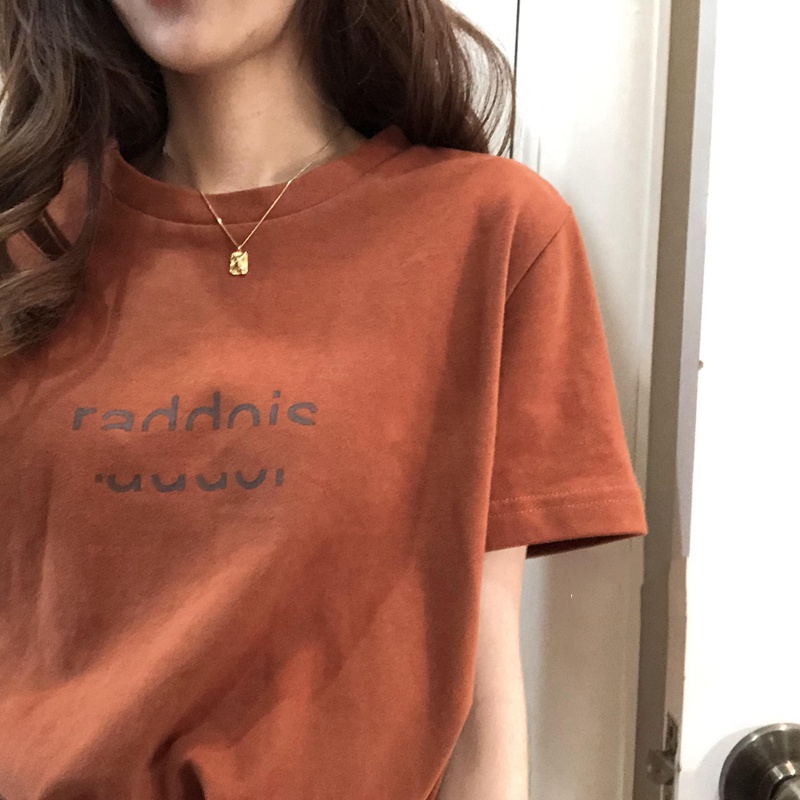 Áo thun cotton tay ngắn dáng rộng in chữ phong cách phương Tây thời trang mùa hè cho nữ