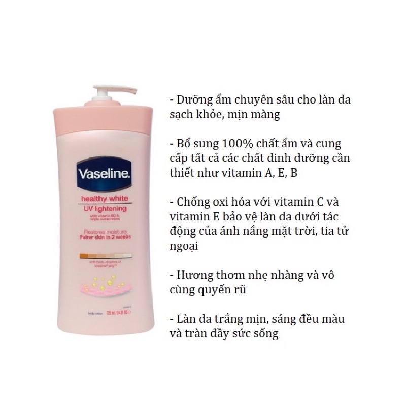 Sữa dưỡng thể Vaseline Healthy White UV Lightening Body Lotion 725ml