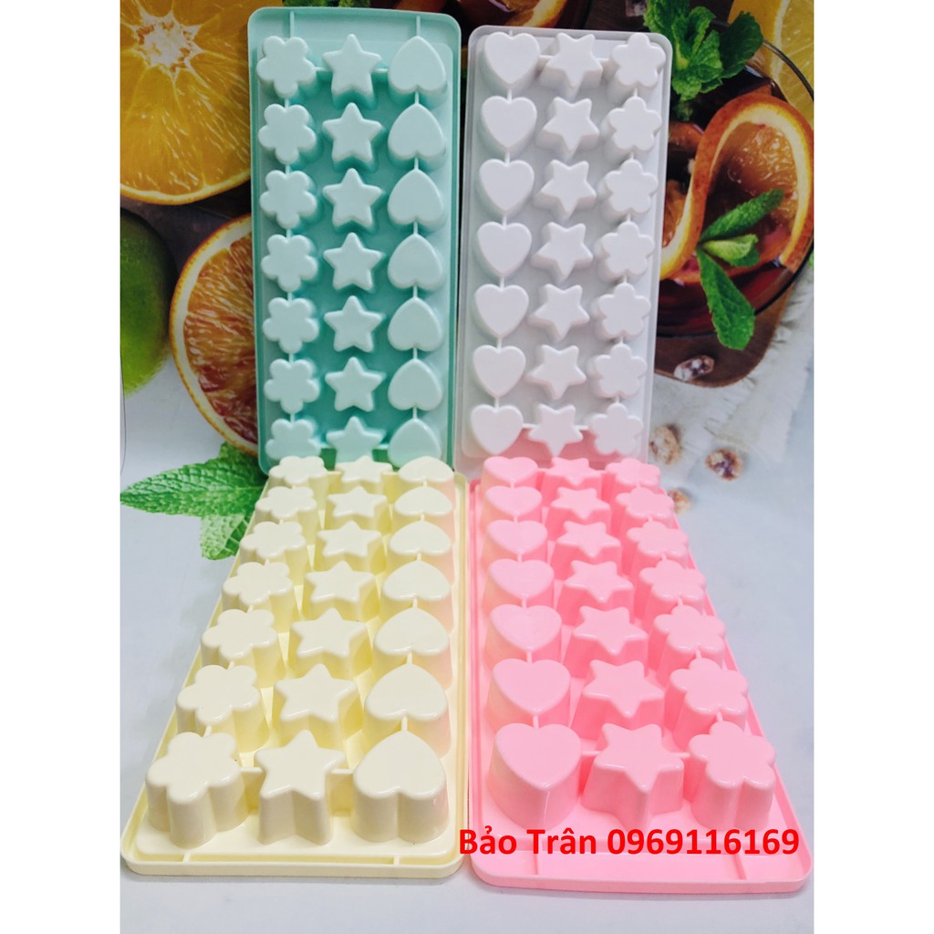 Khay làm topping trà sữa trái tim, ngôi sao, hoa mai 36 viên HPL36 -  Khay làm thạch nhựa Hồng Phát