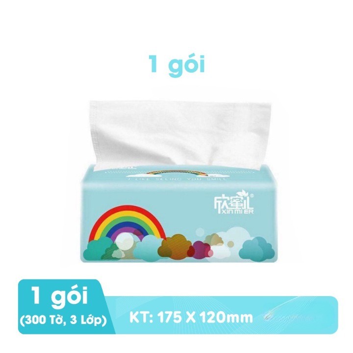 Giấy ăn cầu vồng chính hãng 3 lớp 300 tờ, dai, không chất tẩy trắng, an toàn