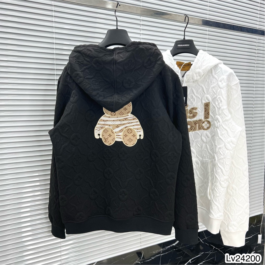 Áo Hoodie Nam Lv In Chìm Chìm Phối Họa Tiết Chữ Và Gấu Thêu . Áo Hoodie Unisex Nam Nữ Lv Chất Nỉ Dày Dặn - MINH TÂY STOR