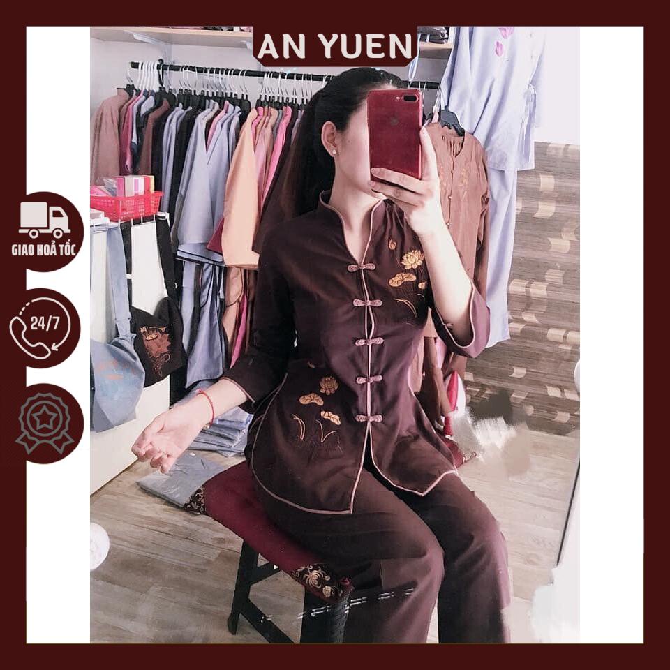 🌅🌅BỘ PHẬT TỬ NỮ - bộ nâu đi lễ chùa mẫu cổ tàu thêu sen màu nâu viền Phật tử đẹp tinh tế