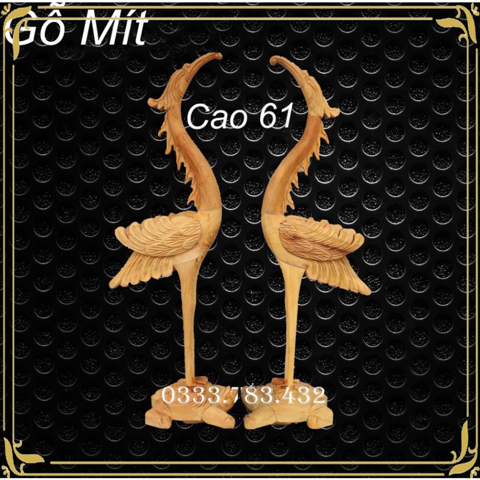 HẠC CÁNH TIÊN THỜ GIA TIÊN GỖ MÍT CAO 61CM