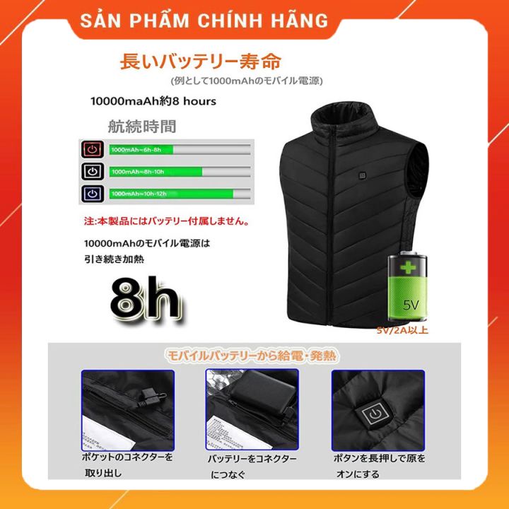 Áo Sưởi Ấm Nhật Bản 9 Điểm Nóng, Bộ Áo Sưởi Ám Mấu 2021, Sản Phẩm Áo Phao Ghi Lê Có Chế Độ Sưởi Ấm