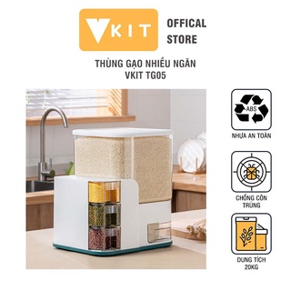 Thùng đựng gạo thông minh nhiều ngăn thông minh- Sức chứa 20kg: 15 kg gạo và 5kg ngũ cốc VIKIT TG05