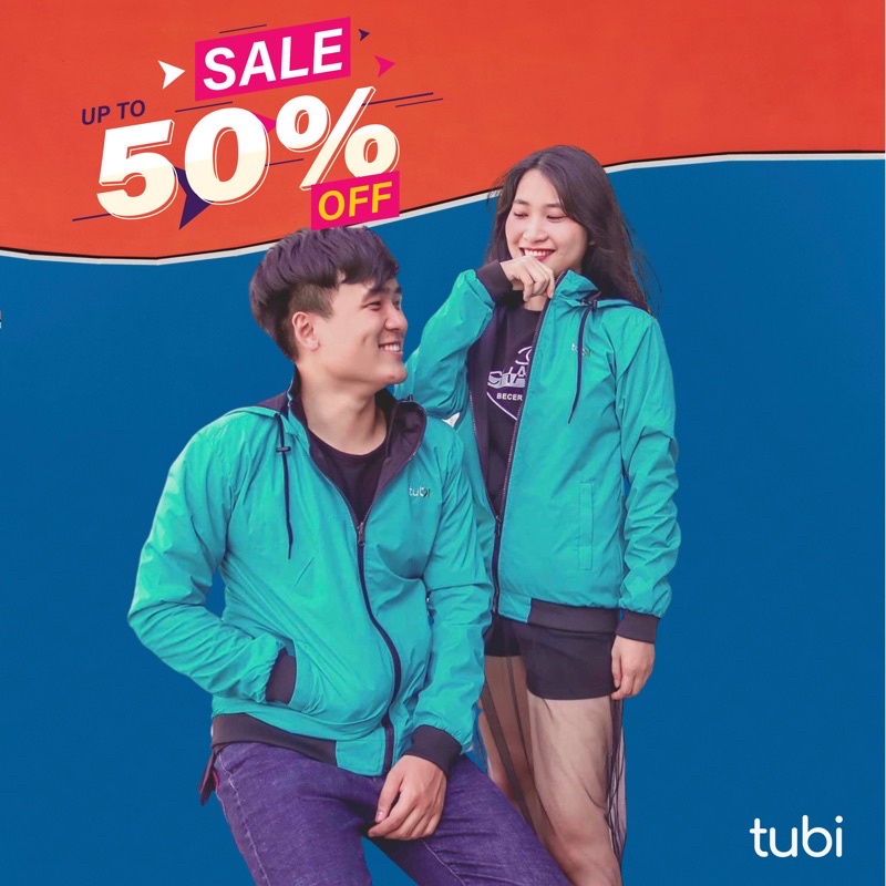 (Chống Nước) Áo khoác Tubi 2 Mặt Màu Xanh Teal Nón rời