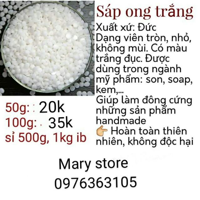 Sáp ong viên trắng mỹ- nguyên liệu làm son và mỹ phẩm handmade