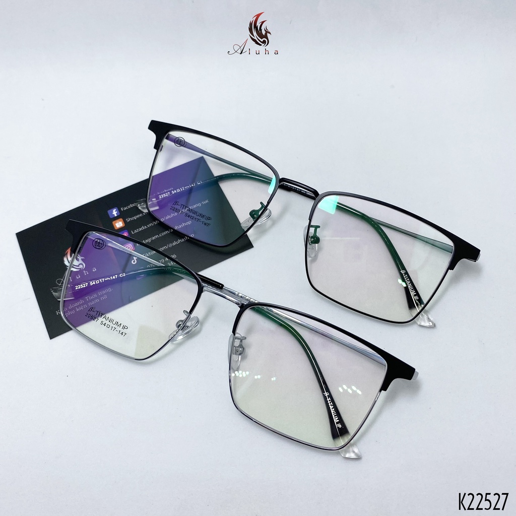 Gọng kính Titan tinh khiết cao cấp siêu nhẹ siêu bền siêu dẻo - K22527 - Aluha