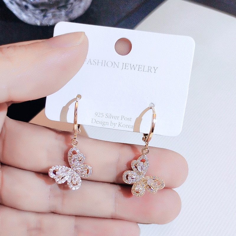 Bông tai JIUDUOLAN màu vàng hồng đính đá zircon thanh lịch thời trang dễ phối đồ thời trang cho nữ