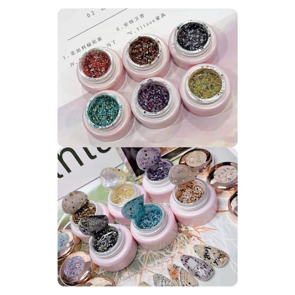 Gel nhũ đá (set 6 hũ) siêu sáng trang trí móng, làm nails