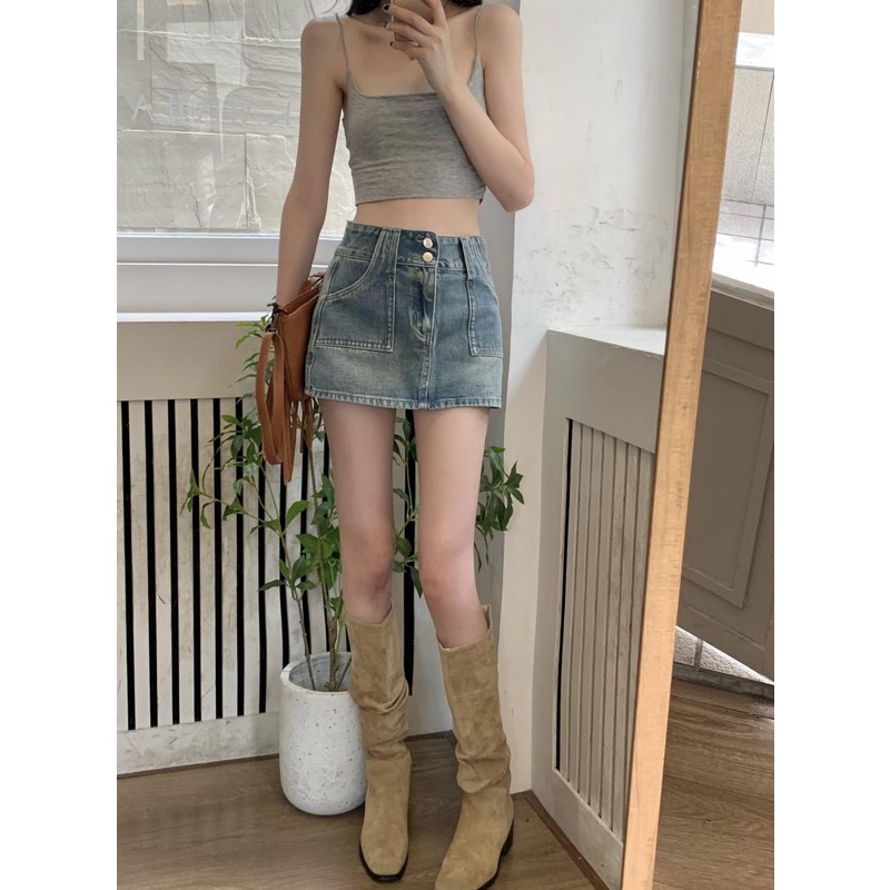 Chân Váy Jeans Hai Nút Lưng Cao Thời Trang Mùa Hè Hàn Quốc Hàng Mới 2023 Dành Cho Bạn Nữ