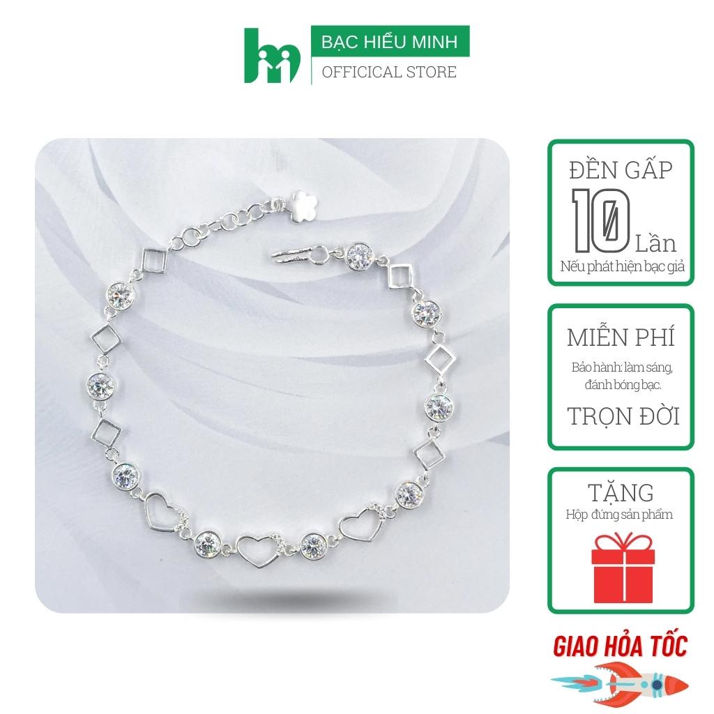 Lắc Tay Nữ Bạc 925 Trái Tim Đính Đá Cao Cấp BẠC HIỂU MINH LTU550