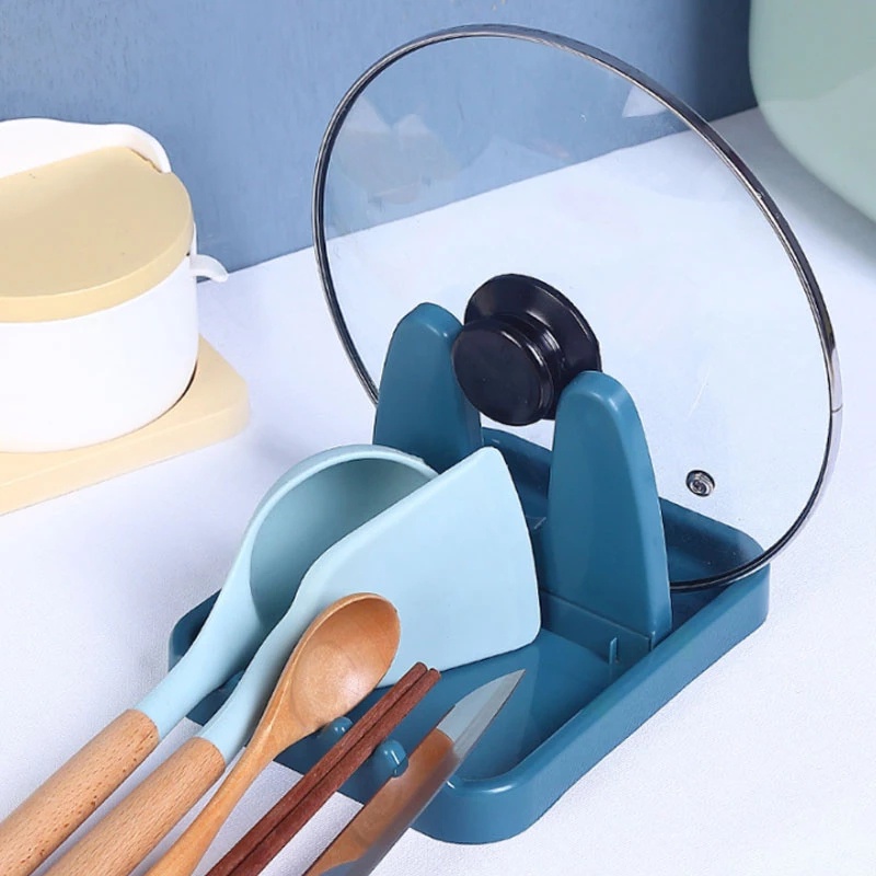 Giá Đỡ Nắp Nồi/Muỗng/Nĩa Bằng Nhựa 3 Màu Đa Năng Cho Nhà Bếp