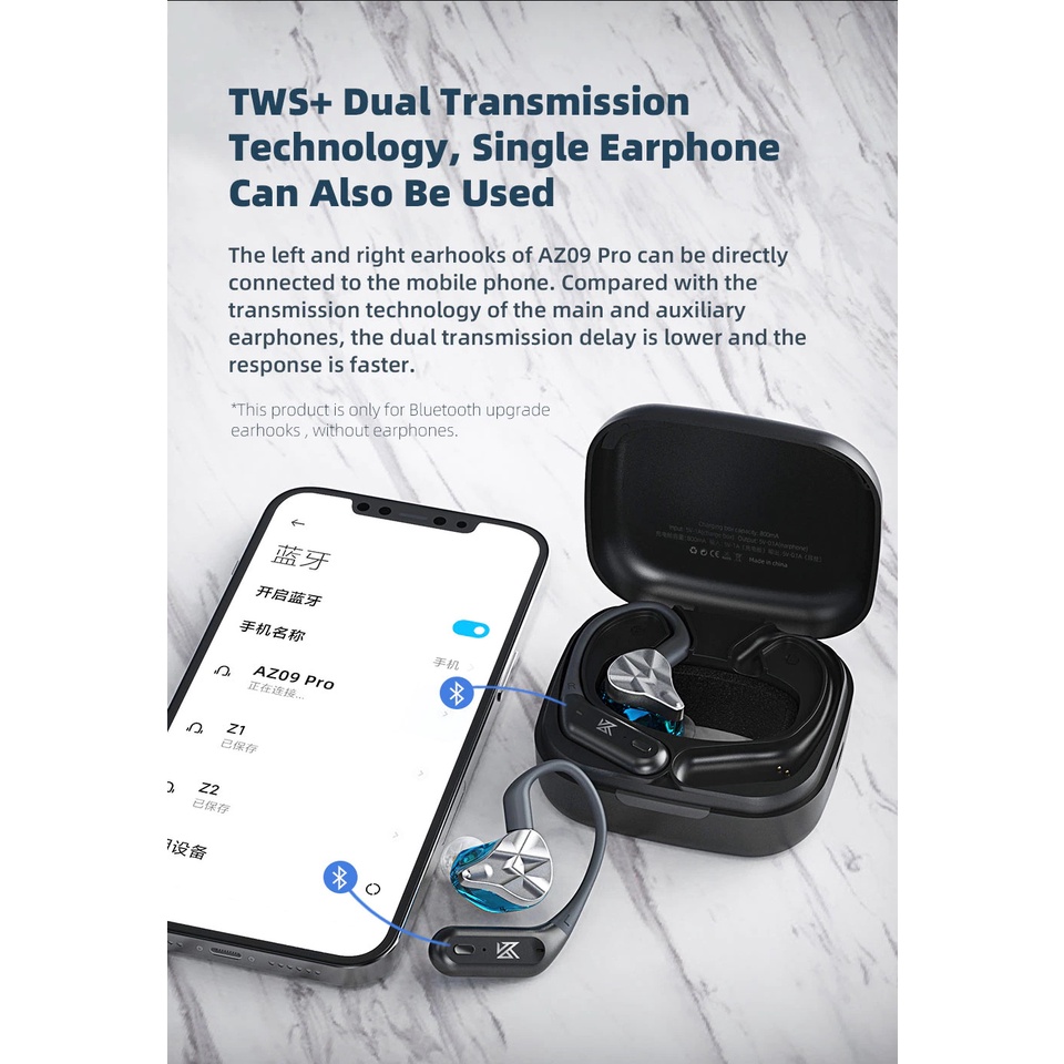 Cáp Bluetooth 5.2 KZ AZ10 AZ09 Pro TWS không dây cho Tai Nghe KZ QKZ CCA BLON 2 pin 0.75mm 0.78mm