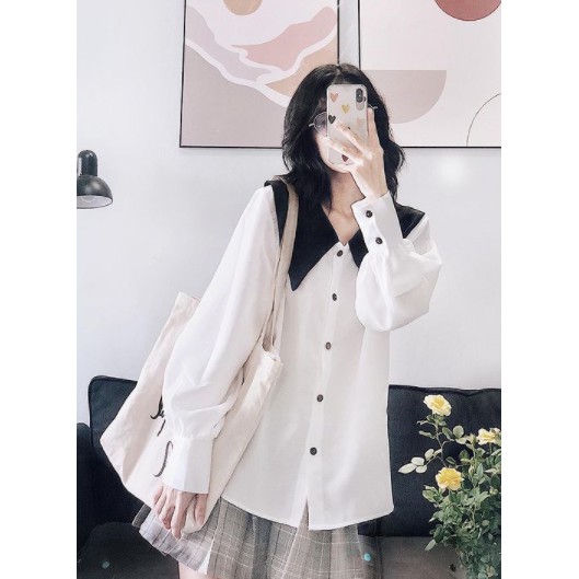 Áo sơ mi phối cổ lạ- ảnh thật