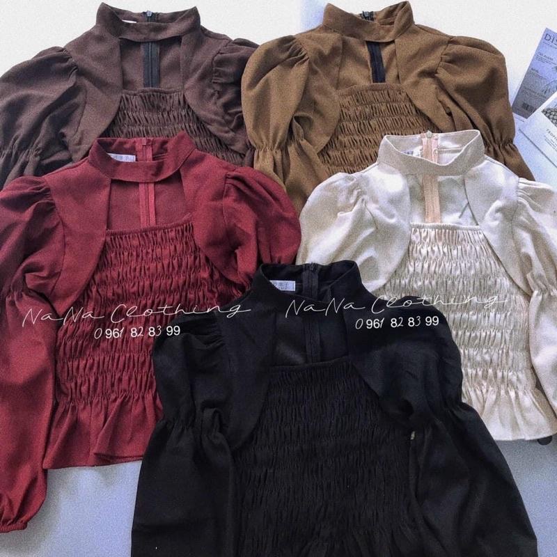 Áo Sơ Mi Nhung Kiểu Bo Ngực Khoá Sau b95