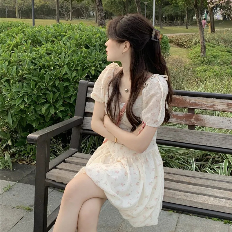 Đầm Perty in hoa tay phồng phong cách Hàn Quốc xinh xắn cho nữ